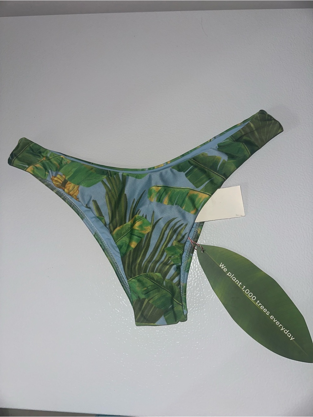 Farm Rio Tropical Leaf Print Bikini Bottom - Green & Blue